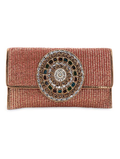Crystal & stone work Jute Clutch - 1085294 - Very Small Image - 1