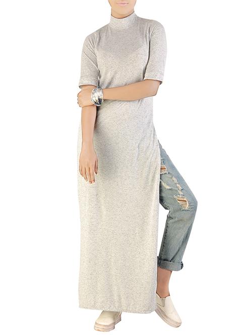 grey cotton regular tunic - 10855674 - Very Small Image - 1