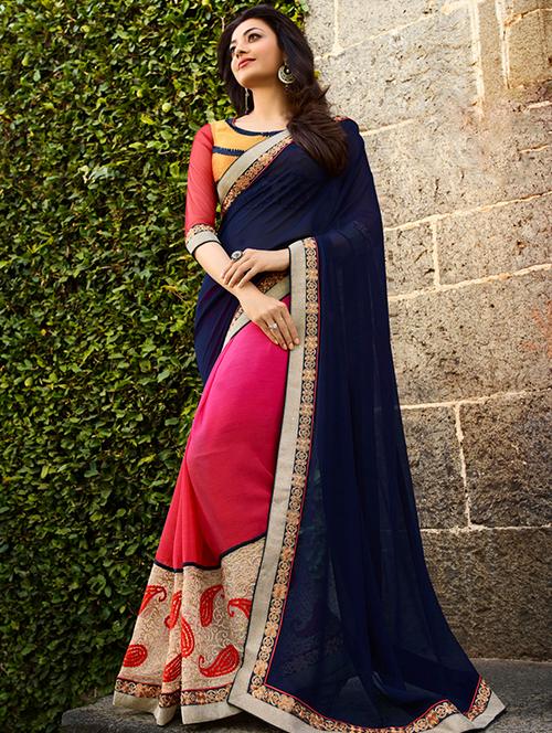 blue , pink georgette saree - 10855891 - Very Small Image - 1