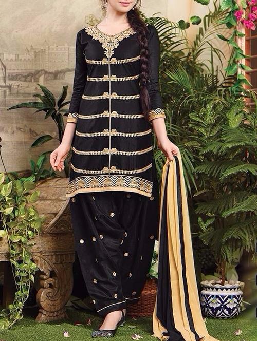 black cotton unstitched dress material - 10858931 - Very Small Image - 1