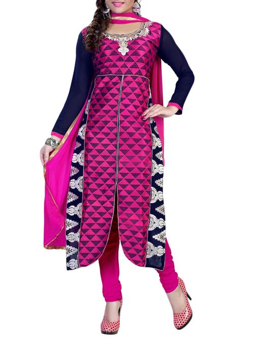 pink georgette unstitched dress material - 10858942 - Very Small Image - 1