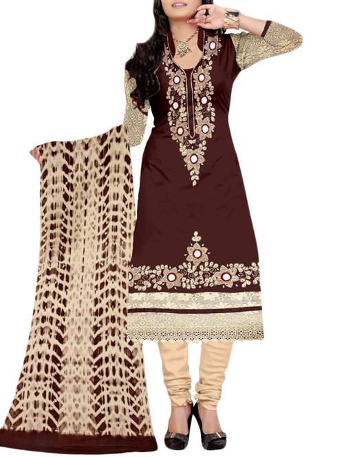 brown cotton unstitched dress material - 10858963 - Very Small Image - 1
