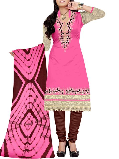 pink cotton unstitched dress material - 10858964 - Very Small Image - 1