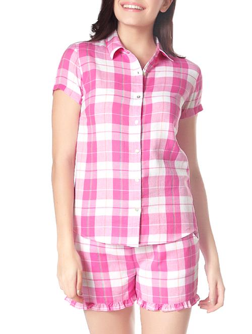 pink cotton shorts set nightwear - 10862088 - Very Small Image - 1