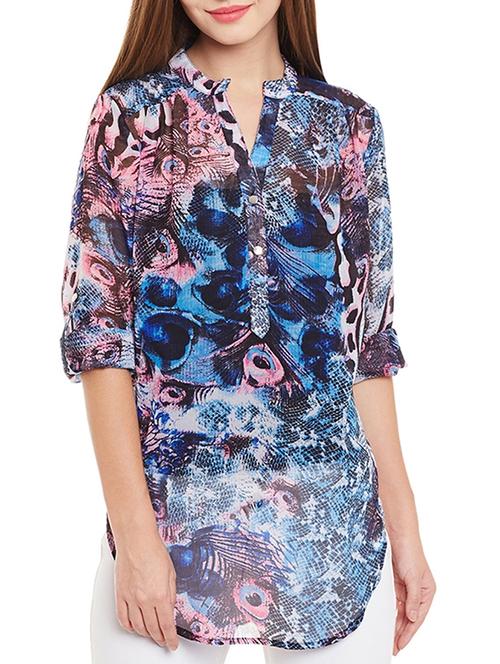women's straight mandarin neck top - 10862159 - Very Small Image - 1