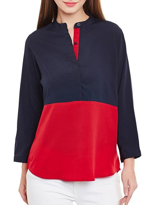 mandarin neck color block top - 10862163 - Very Small Image - 1
