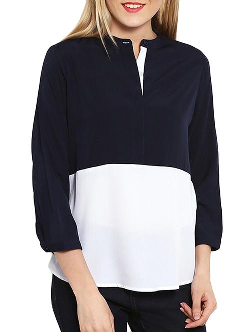 navy blue & white polyester top - 10862164 - Very Small Image - 1