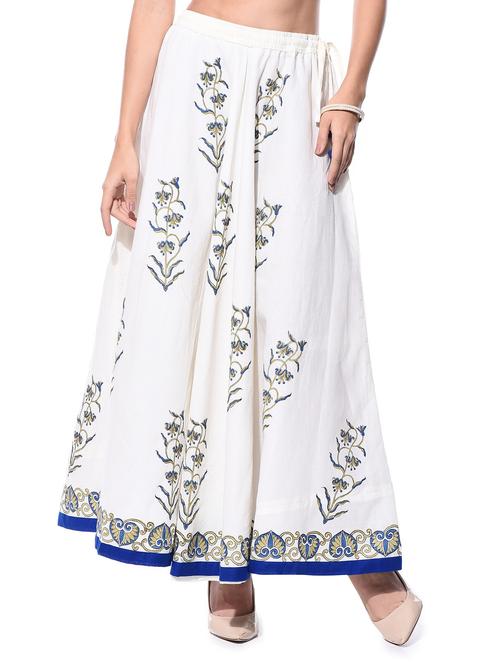 Off-white hand block print cotton skirt - 10864553 - Very Small Image - 1