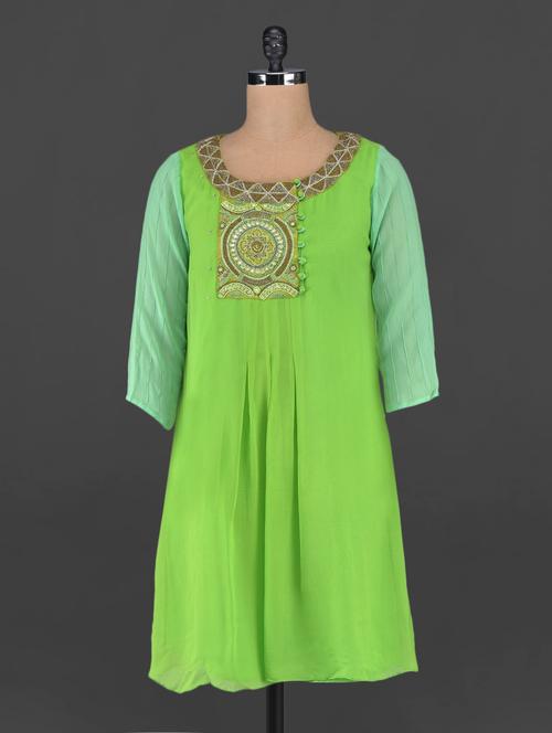 parrot green embroidered georgette tunic - 1086918 - Very Small Image - 1