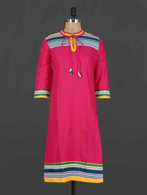 fuchsia printed cotton kurti - 1087336 - Very Small Image - 1