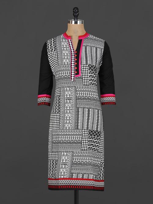 monochrome cotton printed kurti - 1087337 - Very Small Image - 1