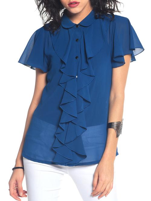 peter pan neck ruffled top - 10874784 - Very Small Image - 1