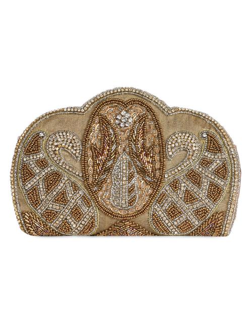 Golden Embellished Silk Clutch - 1087960 - Very Small Image - 1