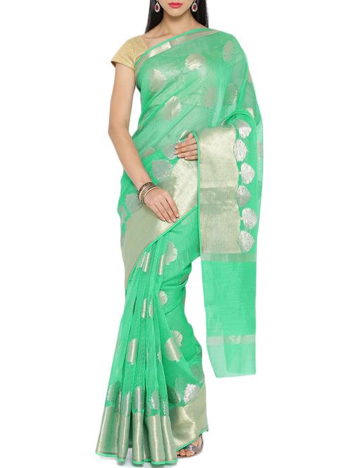 green color matka super net woven saree - 10883628 - Very Small Image - 1