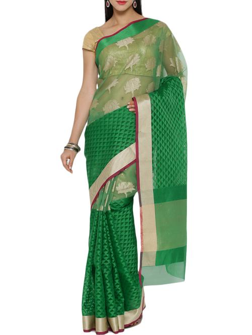 green color organza blend woven saree - 10883638 - Very Small Image - 1