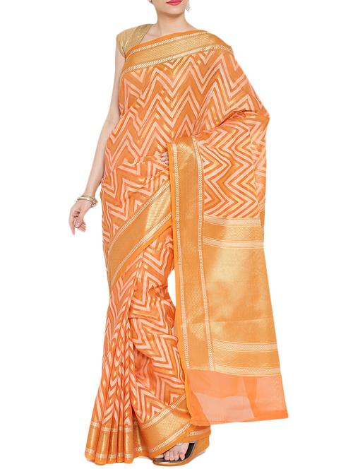 orange color supernet cotton woven saree - 10883643 - Very Small Image - 1