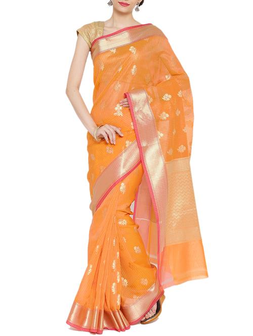 orange color supernet cotton woven saree - 10883650 - Very Small Image - 1