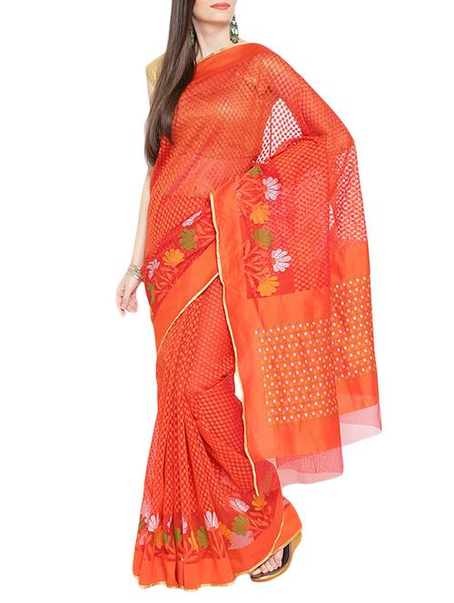 orange color georgette woven saree - 10883684 - Very Small Image - 1