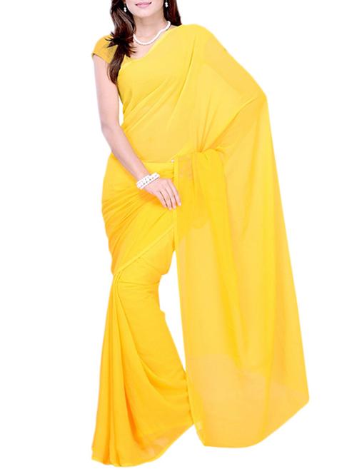 yellow georgette solid saree - 10884324 - Very Small Image - 1