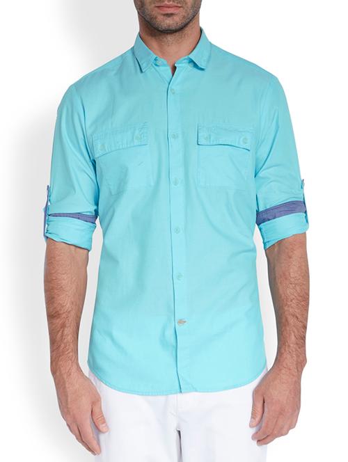 medium blue cotton casual shirt - 10888879 - Very Small Image - 1