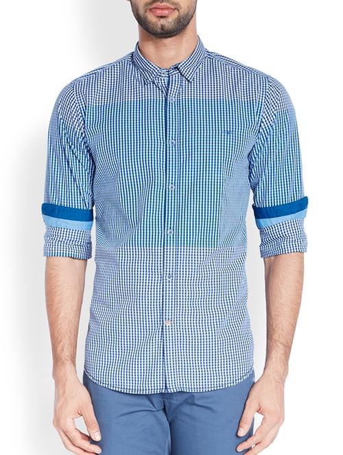 medium blue cotton casual shirt - 10888890 - Very Small Image - 1