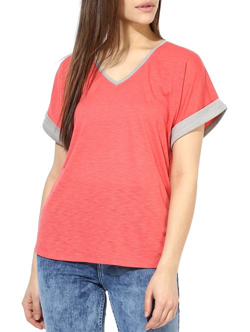 coral poly cotton plain tee - 10895245 - Very Small Image - 1