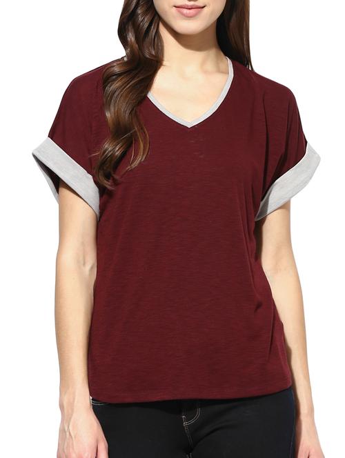 maroon poly cotton tee - 10895252 - Very Small Image - 1