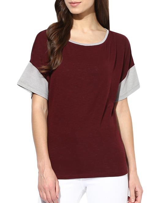 maroon poly viscose tee - 10895253 - Very Small Image - 1