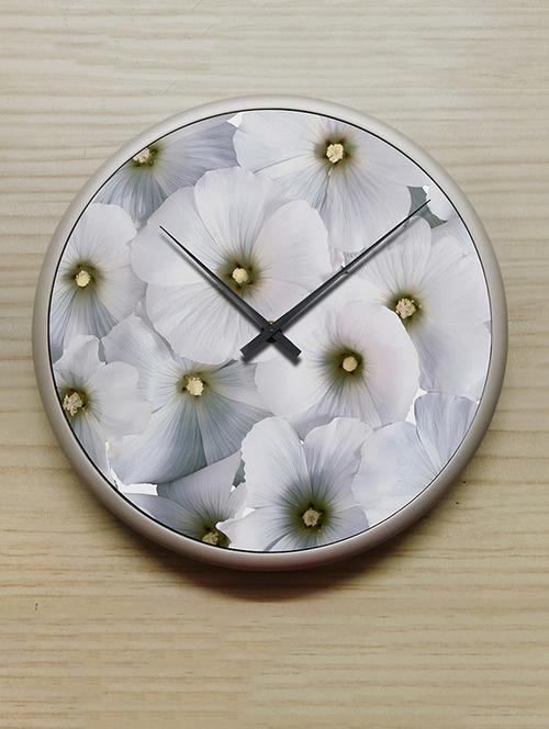 White Blossom Round Wall Clock - 10898945 - Very Small Image - 1
