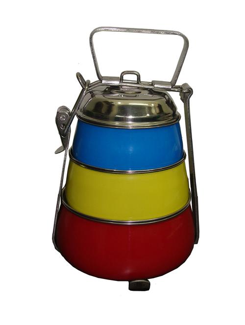 king international- stainless steel multicoloured vintage pyramid tiffin box / traditional indian lunch box/ indian tiffin/ food - 10902295 - Very Small Image - 1