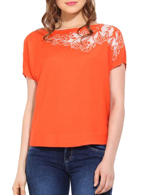 orange shoulder embellished top - 10906696 - Very Small Image - 1