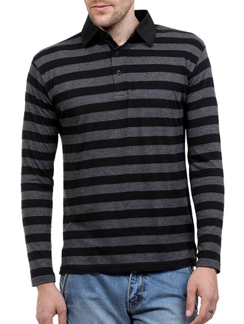 black cotton striped t-shirt - 10910345 - Very Small Image - 1