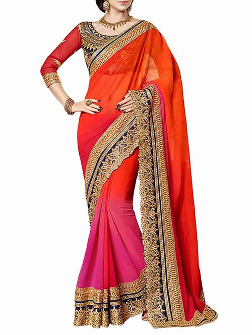 orange chiffon saree - 10915069 - Very Small Image - 1