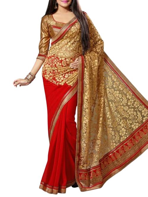 red chiffon saree - 10915099 - Very Small Image - 1