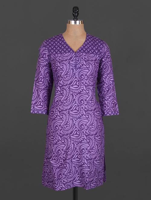 quarter sleeve block printed cotton kurta - 1091725 - Very Small Image - 1