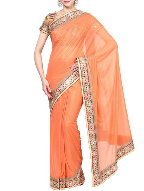 orange chiffon bordered saree - 10922364 - Very Small Image - 1