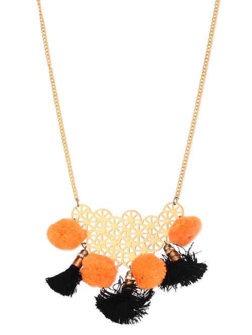 gold jaali pom pom embellished necklace - 10922904 - Very Small Image - 1
