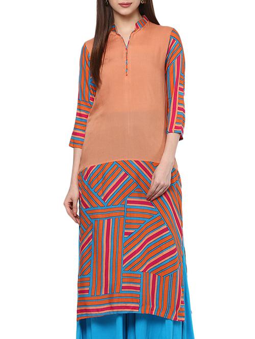 orange and blue rayon straight kurta - 10931906 - Very Small Image - 1