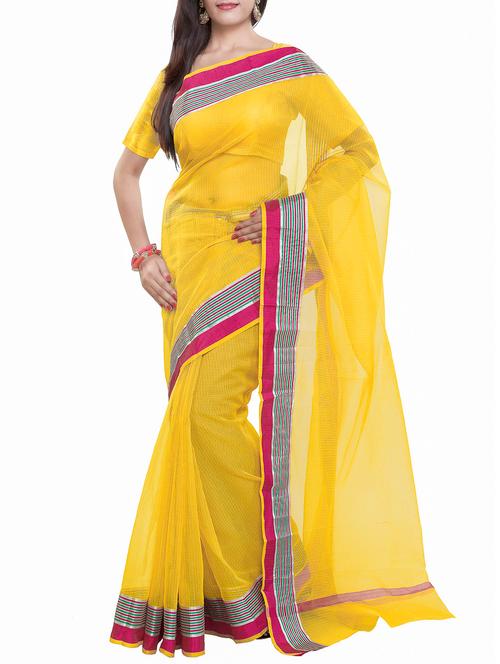 yellow cotton saree - 10935974 - Very Small Image - 1