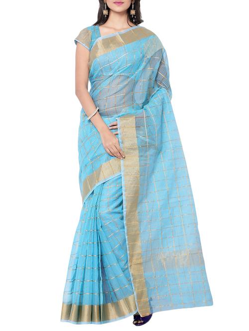 turquoise cotton saree - 10935984 - Very Small Image - 1