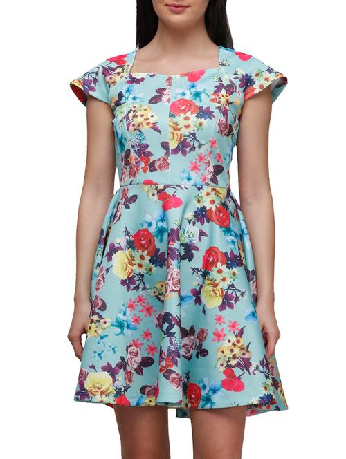 teal polyester fit & flare dress - 10937974 - Very Small Image - 1