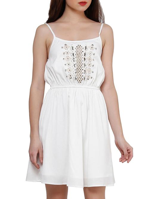 white polyester fit & flare dress - 10938178 - Very Small Image - 1