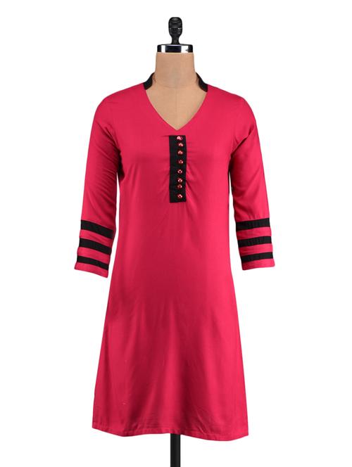 fuchsia & black rayon kurti - 1093849 - Very Small Image - 1