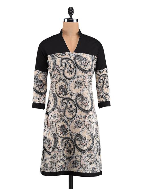 paisley print solid black yoke kurti - 1093863 - Very Small Image - 1