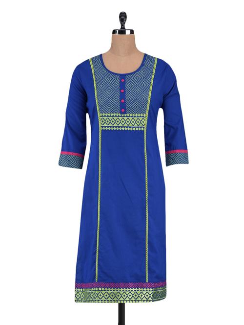 geometric pattern bib round neck cotton kurta - 1094209 - Very Small Image - 1