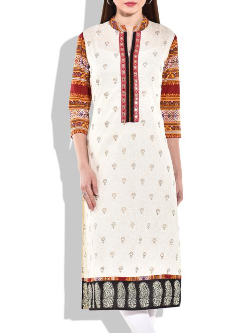 cream- multi colored cotton printed kurta - 1094211 - Very Small Image - 1
