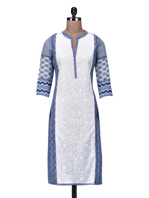 white printed cotton kurta - 1094214 - Very Small Image - 1