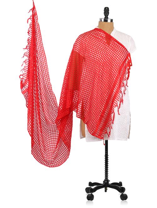 red woven cotton silk dupatta - 1094797 - Very Small Image - 1