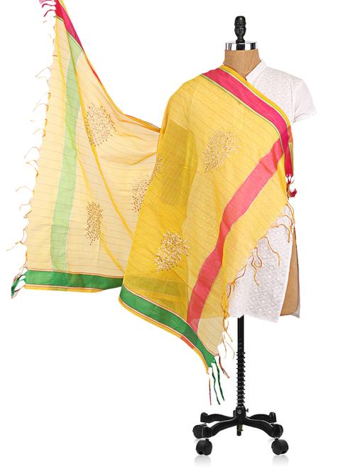zari embroidered chanderi silk dupatta - 1094837 - Very Small Image - 1