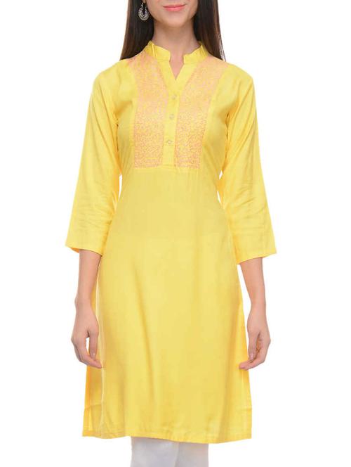 yellow rayon straight kurta - 10964249 - Very Small Image - 1